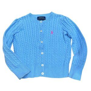 Polo Ralph Lauren Toddlers Cable Knit Cardigan Sweater Blue Cotton 3/3T